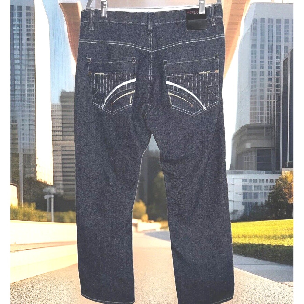 Red Ape Black Denim Jeans 36 x 32 Embroidered Pockets Baggy Streetwear Skater